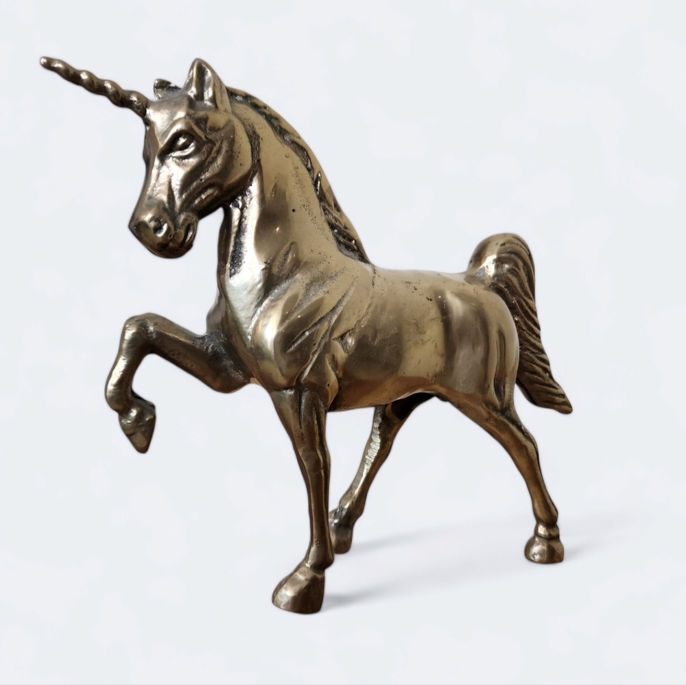 Vintage Solid Brass Unicorn Figurine 5" Mythical Horse Cottagecore Fantasy Decor - Picture 9 of 10